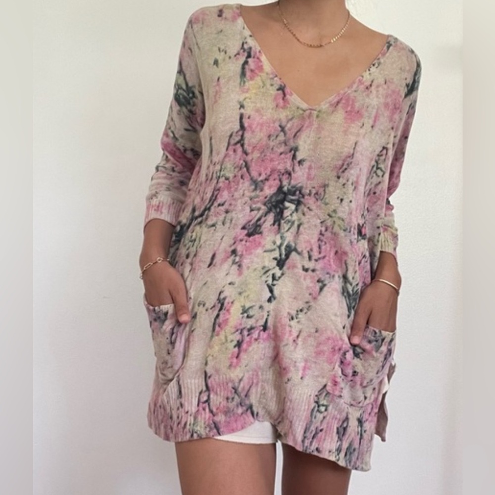 Anthropologie Sparrow Linen Blend Watercolor Tunic with pockets size small